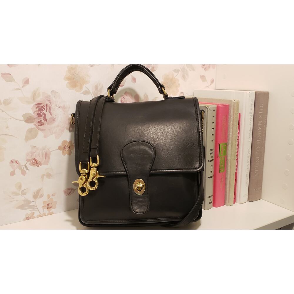 Vintage COACH Station Black Leather Crossbody Bag with Brass Hardware #5130